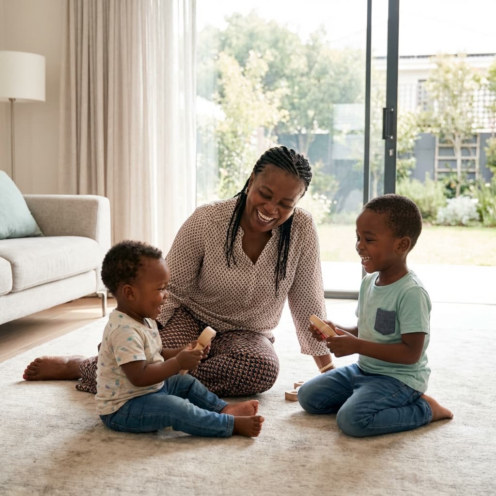 Nounou jouant avec des enfants